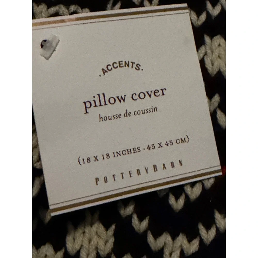 Pottery Barn Fair Isle Knit Pillow Covers 18x18 Black White Red Lot of 4 NWT